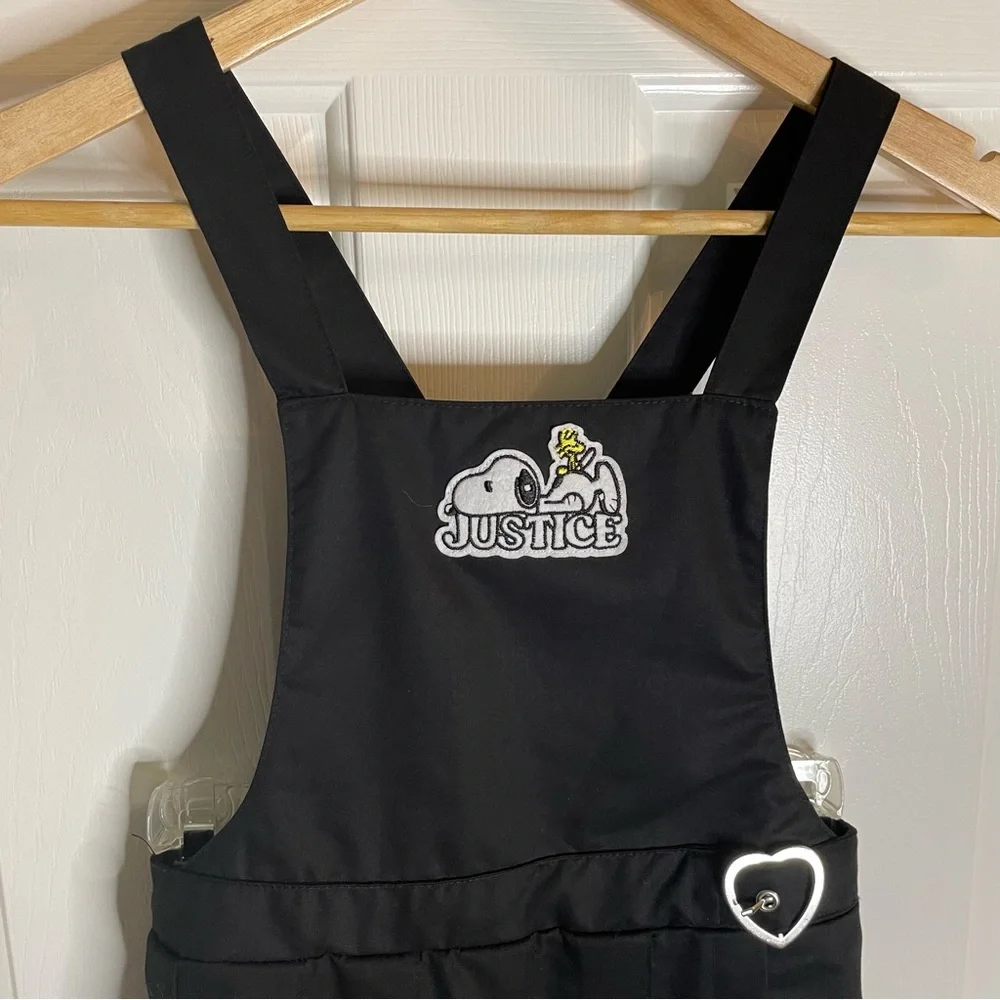 Justice Girls Black Pinafore Dress with Snoopy Graphic & Heart Accent Size M-10